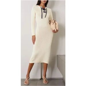 Zimmermann Ivory Long Sleeve Dress with Lace-Up Detail